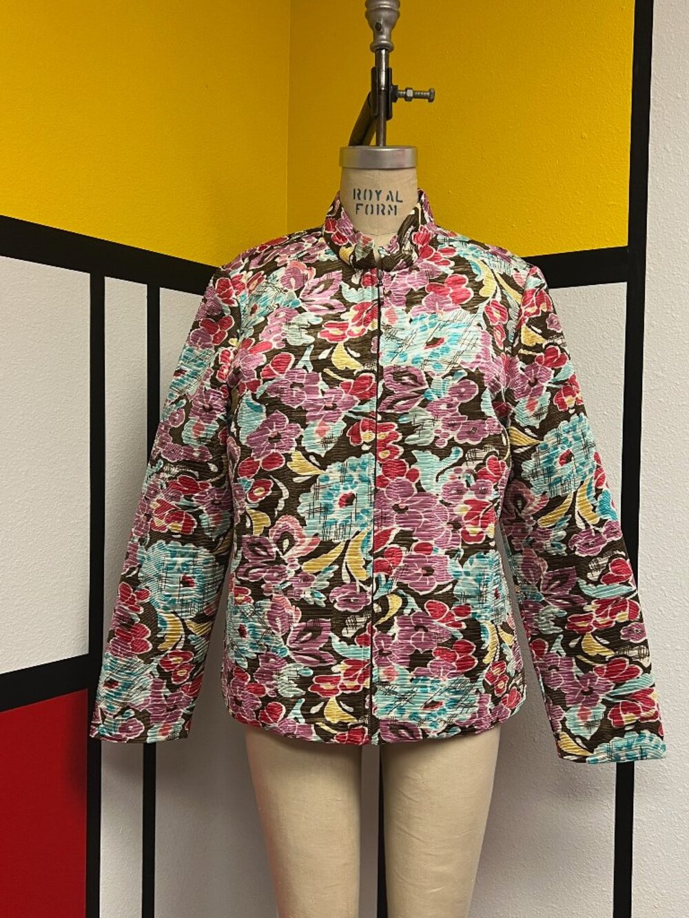 EUC Silk Land Floral Accordion Pleated Textured Floral Polyester Jacket Large